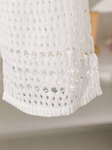 Teen Girl Casual Versatile Solid Color Hollow Knitted Sweater White Cropped Sweater Cropped Sweater White Sweater Knit Top Long Sleeve Crop Top Casual Short Knit Sweater For Teens With Round Neck And Three Quarter Length SleevesEveryday White Semi-Sheer Cropped Pullover For Teen Girls With Tight Hem Detail White Knit Pullover For Teen Girls With Drop Shoulder Sleeves And Semi-Sheer Design Teen Girls Short Knit Pullover With Round Neck And Tight Hem For Everyday Wear Open Knit Sweater White Knit Fall Winter - White - View 6