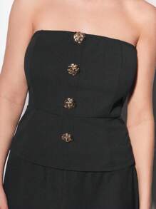 Maija Plus Size Women Rose Flower & Ruffle Trim Metal Embellishment Bustier Top - Black - View 2