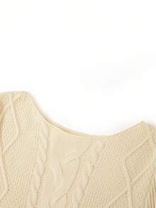 Ellevyn 女士休闲扭纹图案圆领长袖针织毛衣连衣裙，冬季，秋季服装 - 杏色 - 查看 3