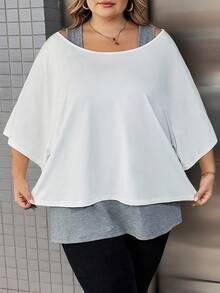 SHEIN CURVE+ Curves 大码/学校服装/返校服装/返校大码女式休闲两件套西装、背心和露肩上衣两件套西装、女式夏季两件套西装、外出上衣、女式夏季服装、露肩上衣、可爱上衣、可爱夏季上衣、大码女式上衣、女式夏季上衣、大码基本款上衣、宽松大码上衣、女式半袖上衣 - 彩色 - 查看 7