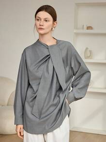 Dazy-Less Ample cache-épaules femme à manches longues, couleur unie, avec cordon de serrage, style décontracté chic. Design simple, convient pour le bureau, les déplacements, le printemps/l'automne