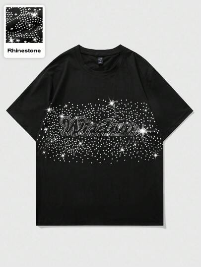 Street Life T-shirt décontracté à la mode, esthétique et moderne, avec motif strass
