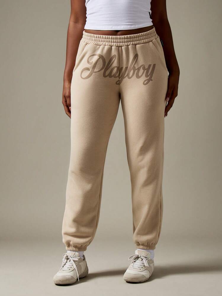 Missguided x Playboy Premium Fleece Jogger Sweatpants High Waisted Ankle Cuff Lounge Bottoms For Comfort Casual Fall Winter Streetwear