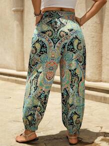 SHEIN LUNE Plus Size Women Loose Fit Casual Floral Print Drawstring Pants, Versatile & Comfortable For Spring/Autumn Fall Cloth For Women - Multicolor - View 2