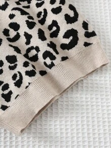 Cozy Pixies 女婴豹纹柔软针织圆领长袖套头衫，百搭家居和休闲装，秋冬 - 彩色 - 查看 6