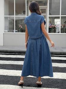 DAZY Women's Summer Casual Denim Vest & Mini Skirt 2-Piece Set - Blue - View 2