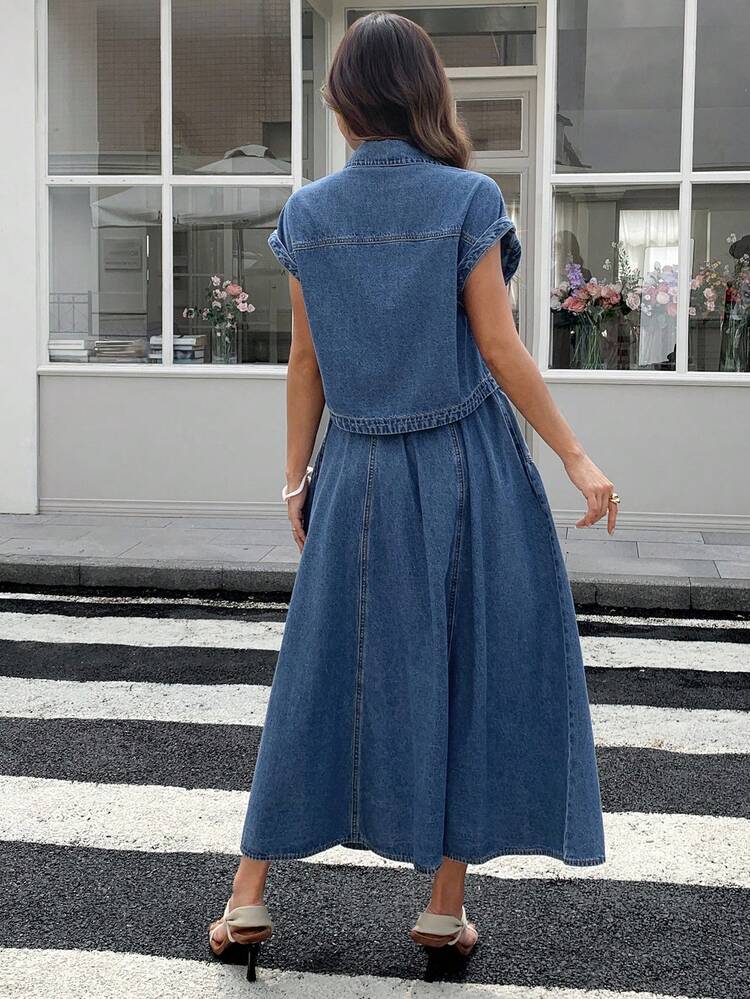 Women's Summer Casual Denim Vest & Mini Skirt 2-Piece Set