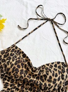 Soleia 女士度假经典豹纹露背系带圆领镂空腰部宽松下摆连体裤，适合派对、下午茶、城市街头度假 - 彩色 - 查看 5