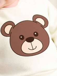 SHEIN 新生儿休闲卡通熊图案卫衣套装，适合夏季 - 彩色 - 查看 3