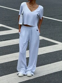 Muchica Stockholm Style Women's Grey Knit Casual Sports Suit Women Summer Clothing Woman S Summer Clothes Women S Clothes - Light Grey - View 4