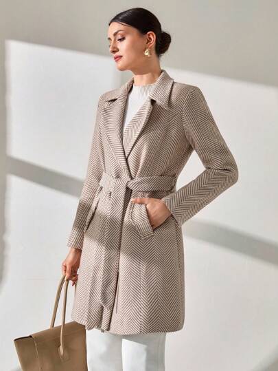 CLARA VERO Plaid Lapel, Pocket Desing, Belted, Overcoat,Coats For Women,Jacket,Coats,Winter Clothes,Jackets For Women,Autumn Outfits Women,Winter Clothes Women,Jackets