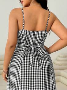 Solflare Váy kẻ caro mùa hè cỡ lớn có dây buộc bướm có thể điều chỉnh ở phía sau - Đen và trắng - Xem 2