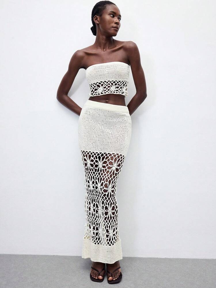 SHEIN Maija 2025 Nueva primavera verano Mujer Suéter de flores a crochet hueco de hombros caídos, apropiado para boda invitado, brunch, festival musical, fiesta casual, elegante, vacaciones, graduación, uso diario, versátil