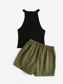 SHEIN Essnce 2 sztuki damskiego topu halter i szortów tkanych