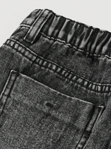 SHEIN 青少年女孩夏季 Y2K 休闲波西米亚风不对称纽扣牛仔短裙，适合女孩夏季服装度假和日常街头服饰 - 灰色 - 查看 4