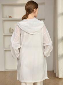 Dazy-Less 女士宽松商务休闲连帽雪纺衬衫，长袖轻薄外套，适合办公室穿着，春夏秋季女装外套