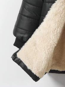 SHEIN Elladie kids Abrigo acolchado con capucha y cremallera forrado de felpa para niñas, temporada de vuelta al colegio - Multicolor - Ver 7