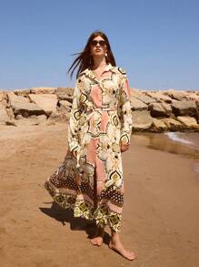 Maija Đầm nữ mùa hè thiết kế họa tiết totem và hoa lá, thanh lịch, cổ áo sơ mi, vai thường, tay dài, dáng chữ A, phối nhiều mảnh, phong cách boho, đi biển, nghỉ mát, hiện đại, du mục, thời trang thường ngày, dễ phối đồ, trang phục đi xem hòa nhạc đồng quê, phong cách miền Tây, trang phục nữ phong cách du mục, boho, cao cấp, thanh lịch, dễ phối đồ, trang phục đi xem hòa nhạc đồng quê, phong cách quý tộc cổ điển, tay áo bồng bềnh. - Nhiều màu - Xem 4