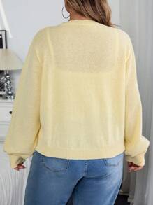 SHEIN CURVE+ Curves Plus Size/Chool Clothes/Back To School Clothes /Back To SchoolCasual Solid Color Round Neck Long Sleeve Loose Cropped Plus Size Cardigan Plus Size Shrug 8xl Cardigan Plus Size Summer Yellow Cardigan 6xl Plus Size Cardigan,Fall Clothes For Womenfall Clothes For Women,Winter,CURVE PLUS Autumn