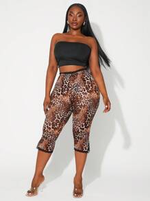 SHEIN SXY Leggings moulants grande taille pour femmes, sexy et élégants, avec imprimé léopard, patchwork en dentelle et maille, fente haute. Convient pour le port quotidien, les festivals, les sorties, les anniversaires, les enterrements de vie de jeune fille, les mariages, les tenues élégantes ou décontractées, les sorties shopping, le streetwear. Facile à assortir, affinant la silhouette et mettant en valeur la morphologie.