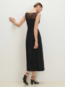 BizChic 2025 Summer New Arrival Independent Day Music Festival Party Outfit, Suitable For Wedding Guest Brunch, Urban Commute, Romantic Casual, Elegant Office Mesh Panel Long Dress, Summer Date Occasion - Black - View 4