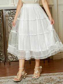 Hapijoa 秋季少女网眼薄纱裙 - 白色 - 查看 3