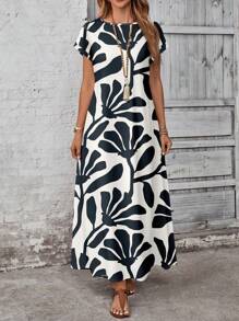 EMERY ROSE Casual Minimalist Multi-Pattern Fit Flower & Retro Print Dress For Women, Versatile Spring/Summer Floral Print Maxi Dress Boho Suitable For Going Out Chic Dress - Multicolor - View 5