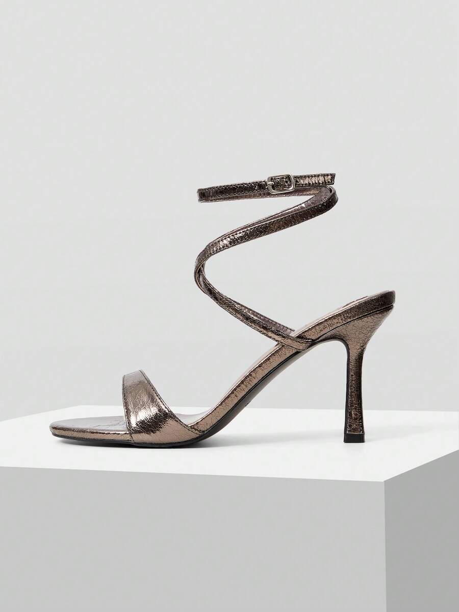 MOTF PREMIUM Giày cao gót mũi tròn kim loại sang trọng tối giản dành cho nữ - Xám - Xem 2