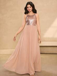 Vestido elegante de niña con flores para boda, para adolescentes, todas las estaciones - Vestido sin mangas con lentejuelas para mediados/largos, vestido de princesa elegante para niñas antes de los exámenes - Rosa - Ver 6