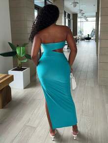 Alexandranx Women's Strapless Hollow Out Waist Side Slit Dress - Mint Blue - View 2