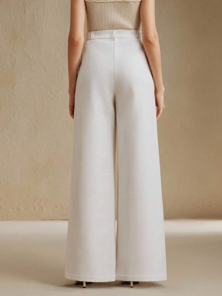 Elegant Floral Print High Waist Loose Straight Leg Trouser Pants For Office Lady