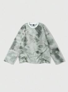 ROMWE MEN Grunge Punk 男士网眼面料长袖T恤，宽松短款 - 綠色 - 查看 1