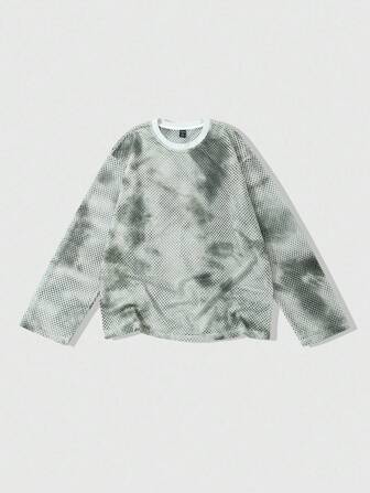 Grunge Punk Camiseta de manga larga de tela de malla para hombre, estilo holgado y corto