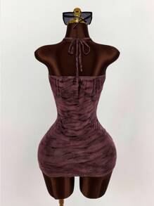 Amplova 复古 Fierce Street Catwalk 虎纹印花修身无袖迷你连衣裙（夏季） - 紫色 - 查看 2