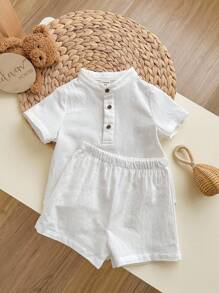 Baby Boy Half Button Shirt & Shorts
