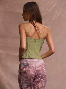 MUSERA Gorset z koronkowym wykończeniem, usztywniany, top, wakacje, plaża, elegancki, romantyczny, festiwal, Ibiza, lato, wiosna - Oliwkowy zielony - Zobacz 4