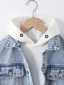 百搭休闲牛仔外套，适合青少年男孩的百搭街头服饰，秋冬季必备单品 - 中等水洗藍 - 查看 5