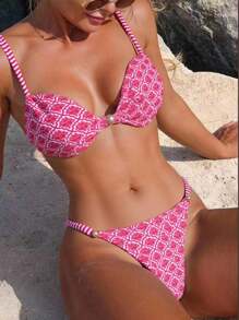 Swim Mod Set de 2 piezas Bikini con estampado de leopardo sexy con cordones, traje de baño informal para la playa