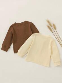 SHEIN 多件装男婴柔软舒适百搭白色长袖 T 恤，易于穿脱，百搭家居服 - 彩色 - 查看 4