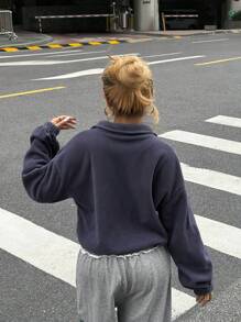 SHEIN Teen Girls' Casual Loose Fit Cozy Stand Collar Plush Jacket, Suitable For Autumn/Winter Fall