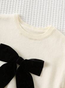 Cozy Pixies 2件套女婴蝴蝶结装饰圆领长袖毛衣和松紧腰长裤套装 - 杏色 - 查看 7