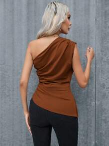 Aveloria Modichic Blusa Assimétrica de Cor Sólida e Plissada, Ajustada ao Corpo, Sem Mangas, para Mulheres