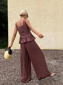 Livesso Damen Locker Lässig Weste und Hose 2-teiliges Set, Herbst