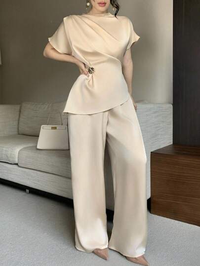 DAZY مجموعة من قطعتين للنساء، لون أحادي أنيق، وصول جديد للخريف