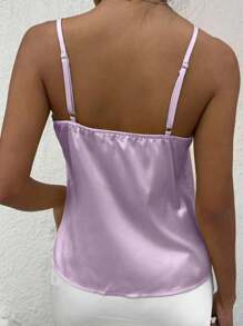 Chiquease Women's Solid Color Lace Panel Twist Designed Casual Summer Tank Top, Elegant - Purple - View 2