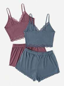 2套蕾丝边吊带背心和短裤休闲套装 - 彩色 - 查看 2