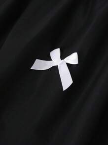 2 件套青少年女孩复古优雅蝴蝶结开衫和白色蝴蝶结吊带 A 字裙套装 - 黑與白 - 查看 5