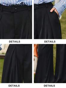 Briarwyn Quần ống rộng xếp ly dệt trơn màu đơn giản dành cho nữ, có túi bên hông, thời trang thu đông dành cho nữ, thời trang trở lại trường, thời trang giáo viên dành cho nữ, phong cách cổ điển dành cho nữ, phong cách quý tộc - màu đen - Xem 8