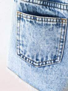 Pantaloni scurți din denim pentru fete, cu imprimeu amuzant cu spirit școlar, casual, versatili, drăguți, cu tiv decorativ uzat, albaștri