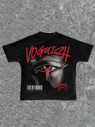 SHEIN BLOOD EYES，儿童精选系列，日常基本款，快乐的孩子，适合孩子的柔和色彩，Bikercore，家庭旅行，快乐的日子，我爱妈妈，我爱爸爸，可爱的家，酷酷的孩子，青少年男孩休闲简约圆领短袖T恤，适合夏季